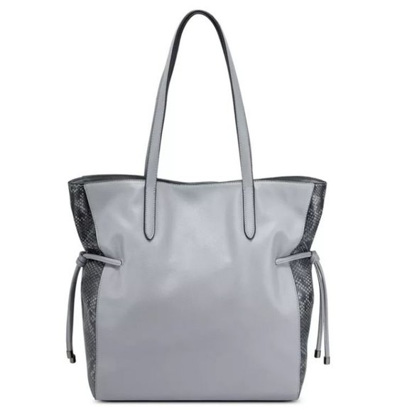 INC Michellle faux-leather side drawstring women's tote bag - GREY / SNAKE - Picture 1 of 13